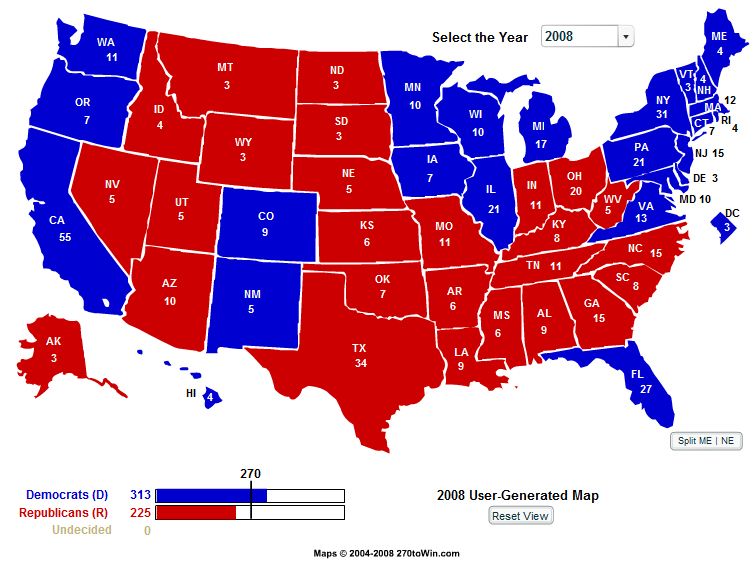 my electoral college map for the 2008 election